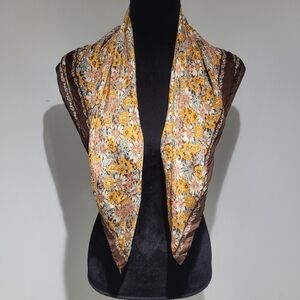 Cacharel Women's Vintage 100% Silk Floral Square Scarf Orange Brown Old Money
